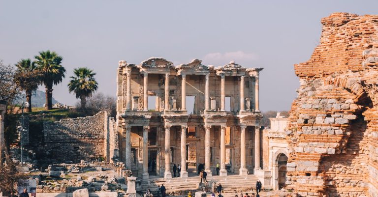 Explore the ancient ruins of Ephesus, featuring the iconic Library of Celsus, located in Izmir, Turkey.