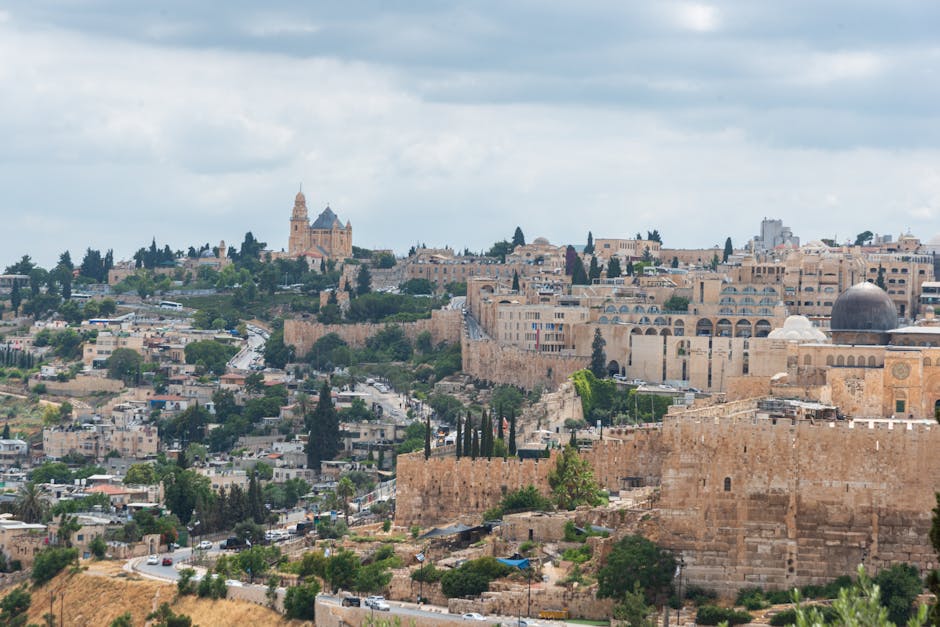 A stunning panoramic view of the ancient cityscape of Jerusalem, Israel.