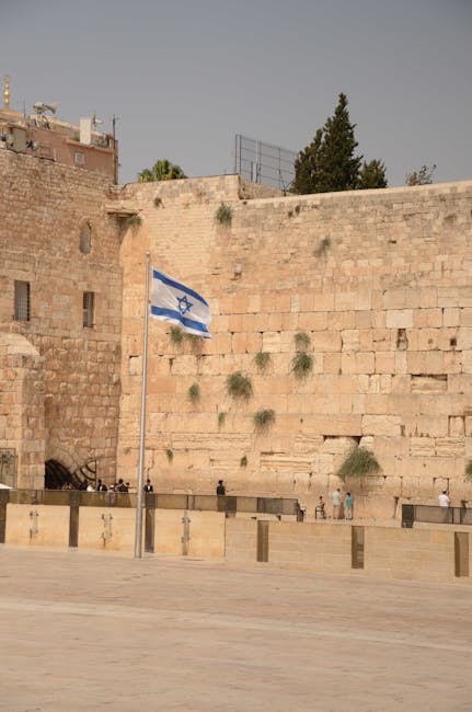 The historic Western Wall in Jerusalem featuring the Israeli flag, a key religious and cultural site.
